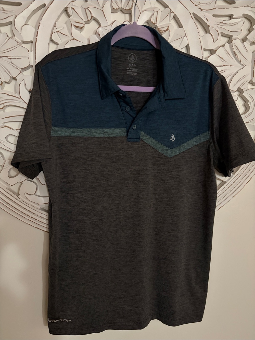Volcom Men’s Teal and Charcoal Short Sleeve Polo